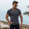 Camiseta de manga curta para musculação masculina, camiseta esportiva, roupa de algodão, gola V, respirável, ginástica, fitness, treino, verão