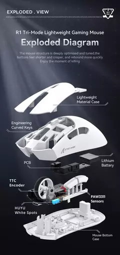 Mouse sem fio Bluetooth Gaming, Pixel Art, R1 Superlight, 2.4G, Sensor ajustável, 6 DPI ajustável para Office Game - comprar online