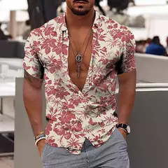 Imagem do Camisa Havaiana Masculina com Estampa 3D de Coqueiro, Camisa Praia Confortável, Top Manga Curta, Moda Casual, S-6XL