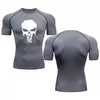 Camiseta masculina de compressão manga curta, blusa de mma, camiseta de caveira, blusa respirável para musculação, preta, verão