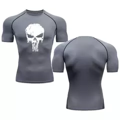 Camiseta masculina de compressão manga curta, blusa de mma, camiseta de caveira, blusa respirável para musculação, preta, verão na internet