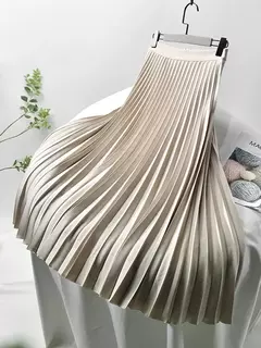 Marca designer feminino primavera outono elegante chique sólido saia plissada cintura alta moda de luxo com elástico feminino C-035