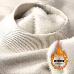 Suéter de malha luxuoso masculino, gola alta, veludo acolchoado, quente, pulôveres sólidos, fundo grosso, casual com o pescoço, outono, inverno - loja online