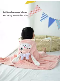 Toalha de banho com capuz coral para crianças, manto dos desenhos animados, roupão infantil, poncho para meninos e meninas