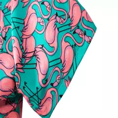 Camisa de praia de manga curta masculina, tops florais soltos, roupa de secagem rápida, estampa havaiana flamingo, férias à beira-mar