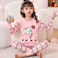 Imagem do Pijama infantil de manga comprida, pijama de algodão, roupa de bebê menina, pijama infantil, criança, menina, criança, 3-14 anos, inverno