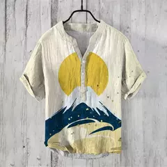 Camiseta casual de manga curta estampada masculina, camisa Henry estilo japonês - loja online