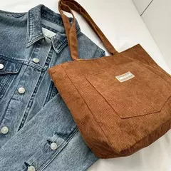 Bolsa de ombro grande para senhoras, sacola de veludo na moda, bolsa monocromática com bolso frontal na internet