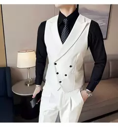 Blazers colete de peito duplo masculino, terno casual slim fit masculino, colete de ajuste de alta qualidade, roupas de marca primavera, 2023 €