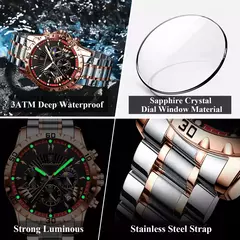 POEDAGAR-Relógio Quartzo de Luxo Masculino, Aço Inoxidável, Alta Qualidade, Impermeável, Luminoso, Cronógrafo, Data, Homem na internet