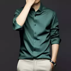 Camisas masculinas de manga comprida, camisas de vestido masculinas, blusa de negócios sociais, cor sólida, anti-rugas, alta qualidade - comprar online
