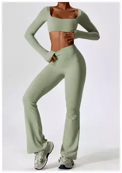 Terno esportivo de manga comprida para mulheres, conjunto de ioga fitness, roupas de ginástica, roupas esportivas femininas, camisa de corrida, 2 peças - loja online