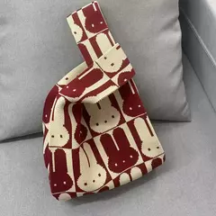 Saco de malha de nó animal para mulheres, gato coelho bonito sacola simples, bolsas de compras reutilizáveis para senhoras, moda na internet