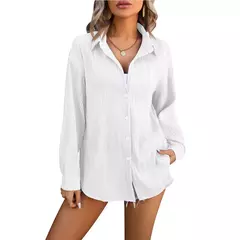 Blusas vintage grandes para mulheres, camisas soltas casuais para jovens, tops femininos monocromáticos, moda elegante, outono, 2024 na internet