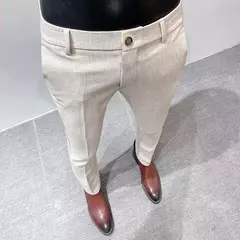 Calça casual de negócios slim fit monocromática masculina, terno de linho de alta qualidade, de escritório formal, social, plus size 38