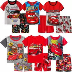 Imagem do Conjunto de pijamas de manga curta infantil Pijamas de algodão, pijamas de carros, pijamas de verão, conjuntos de bebês meninos, meninas, crianças, novo