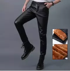 Imagem do Calças finas de couro PU para homens, calças novas, vermelho, azul, preto, cinza, branco, 2023