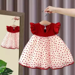 Vestido de verão com mangas voadoras para menina, vestido de princesa, edição coreana, pouco amor, vestido de aniversário, de 0 a 3 anos - comprar online