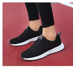 Sapatilhas femininas com cordões em malha respirável, sapatos casuais, sapatos de caminhada, tênis plano, rosa, preto, branco - loja online