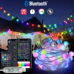 Cordas de iluminação led fada à prova dwaterproof água bolha bola lâmpada bluetooth app controle remoto usb controlador música sonho cor natal