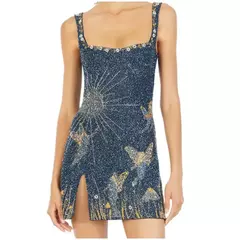Mini vestido de cinta de espaguete feminino, vestido sexy sem costas, vestidos de fenda apertada sem mangas, senhoras banquete clubwear, estampa moda - comprar online