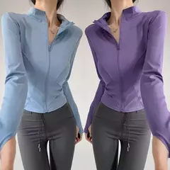 Casaco esportivo de secagem rápida para mulheres, tops apertados, manga comprida, zíper, jaqueta de ioga, corrida e fitness, proteção solar, S-3XL, 2024
