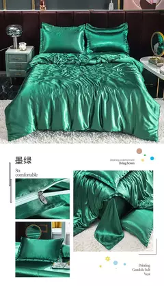 Imagem do Mulberry Silk Bedding Set, capa de edredão, lençol, fronha, lençol de cetim luxo, cor sólida, rei, rainha, completo, Twin Size