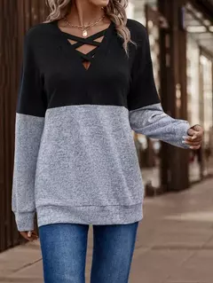 Camisas femininas coloridas com decote v, camiseta de manga comprida, tops casuais da moda, pulôver primavera e outono na internet