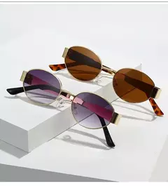 Óculos de sol ovais para homens e mulheres, óculos redondos, UV400 Drive, óculos ao ar livre, unissex, retro, punk, design de moda, unissex, na moda - loja online