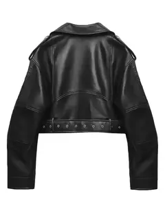 Jaqueta Fitaylor-Faux PU de couro feminino, lapela, zíper, curta, casual, rua alta, casaco de motocicleta para senhora - comprar online