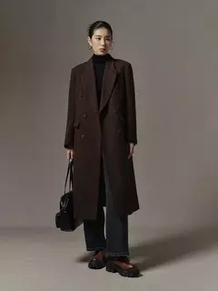 DUSHU-casaco longo de lã de peito duplo para mulheres, design chique, casaco de lã feminino, café escuro, cor marrom, sentido retrô, inverno, 2023 - comprar online
