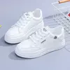 Tênis feminino de fundo grosso com renda, sapatilhas casuais antiderrapantes, esportes de caminhada ao ar livre, sapatos de quadro branco, novo para outono