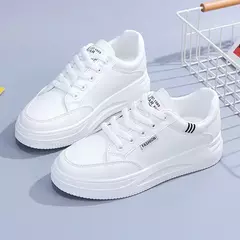 Tênis feminino de fundo grosso com renda, sapatilhas casuais antiderrapantes, esportes de caminhada ao ar livre, sapatos de quadro branco, novo para outono
