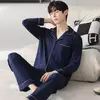 Conjunto de pijama de algodão modal manga comprida masculino, pijamas finos, adolescentes, outwear primavera, pano doméstico, terno masculino, outono, primavera