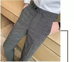 Calça xadrez listrada masculina, calça justa, social, de negócios, casamento, noivo, nova moda, alta qualidade, 2024 - loja online