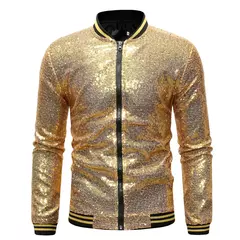 Brilhante Sequins Sparkle Bomber Jacket Homens 2023 Mais Novo Ouro Glitter Listrado Zipper Mens Jaquetas E Casacos Festa Dance Show Roupas