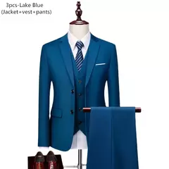 Terno de casamento fino com três peças para homens, conjuntos monocromáticos de negócios e escritório, blazer grande, calça e colete, moda luxo - loja online