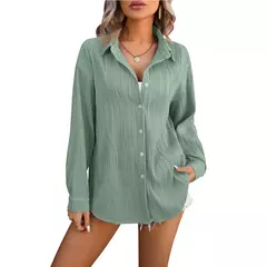 Blusas vintage grandes para mulheres, camisas soltas casuais para jovens, tops femininos monocromáticos, moda elegante, outono, 2024 - comprar online