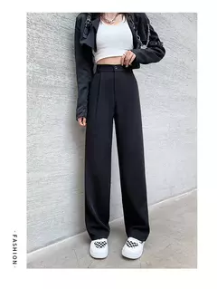 Calça feminina de cintura alta até o chão, branca, solta, perna larga, feminina de escritório, reta, roupas longas, senhoras, outono, inverno na internet