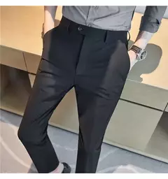 Calça elástica de seda gelada masculina, alta qualidade, respirável, casual, de negócios, escritório, social, primavera, verão, 2022 - comprar online