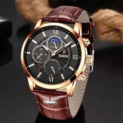 LIGE-Relógio de quartzo de couro marrom de luxo masculino, relógio impermeável, relógios esportivos, marca superior, casual, novo, 2022 - Wolf Magazine