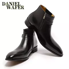 Bota clássica de couro real masculina, botas básicas azuis, sapato de vestido na internet
