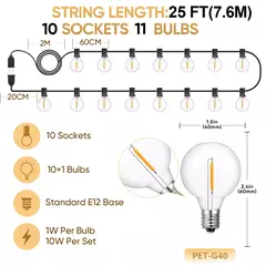 Guirlanda de luzes inquebrável g40, 220v 110v, led, luz de corda e12, à prova d'água, conectável, guirlanda de ano novo, decoração de natal na internet
