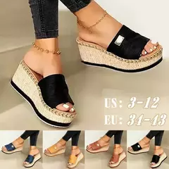 Sandália casual de salto alto para mulheres, fundo grosso, sapatos femininos, sandálias de verão lazer, chinelos de mulas plataforma na internet