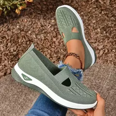 Sapatos mistos de tricô elástico para mulheres, mocassins de plataforma respirável de malha externa, sapatilhas leves resistentes ao desgaste, verão na internet