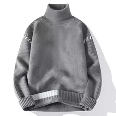 Imagem do Suéter masculino casual de malha gola alta, moda juvenil, vitalidade, pulôveres soltos, retalhos quentes, malhas, outono, inverno, novo