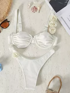 Imagem do Maiô feminino em X, conjunto de biquíni branco, moda praia estilo coreano, maiô vermelho, moda praia, conjunto de 2 peças, 2024