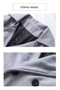 Casaco trench mistura de lã slim fit masculino, jaqueta monocromática, moda casual, alta qualidade, outono, inverno, 2024