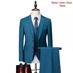 Terno monocromático de três peças masculino, vestido de noiva monocromático para noivo, colete e calça, marca de luxo, negócios formais, 14 cores, M-6XL