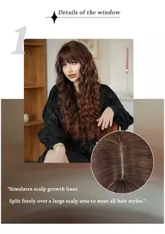 Imagem do NAMM Longo encaracolado Peruca de Cabelo Marrom Ouro Gradiente Peruca para Mulher Cosplay Diário Perucas Sintéticas Naturais com Franja Fibra Resistente ao Calor